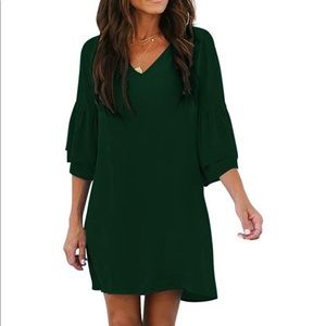 V-Neck Bell Sleeve Shift Dress Mini Dress